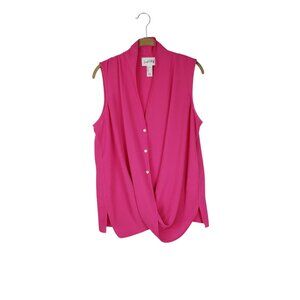 Joseph Ribkoff Twist Crossover Top Hot Pink Sleeveless Button 211262 Size 12
